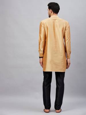 Rose Gold And Black Cotton Blend Kurta Pyjama Set 3