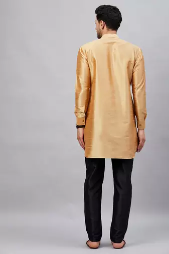 Rose Gold And Black Cotton Blend Kurta Pyjama Set