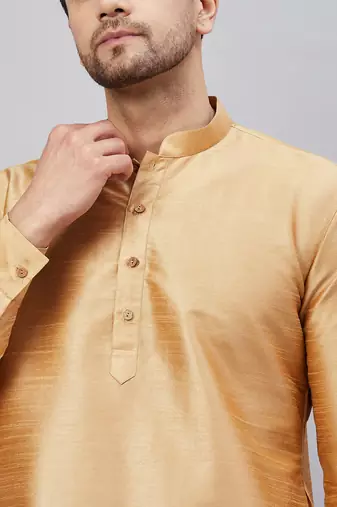 Rose Gold And Black Cotton Blend Kurta Pyjama Set