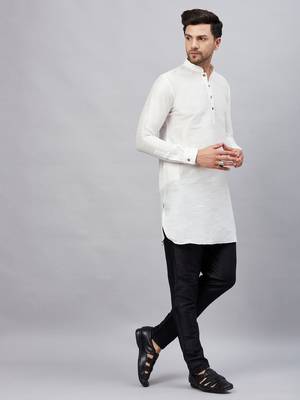 White And Black Cotton Blend Kurta Pyjama Set 2