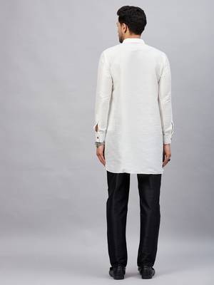 White And Black Cotton Blend Kurta Pyjama Set 3