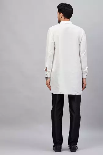 White And Black Cotton Blend Kurta Pyjama Set
