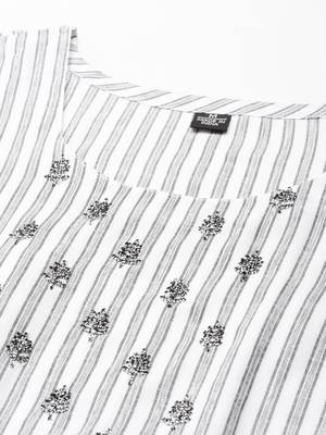 women's round neck striped screen print white straight kurta and trouser 3