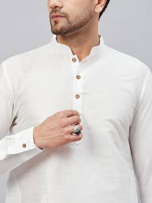 White And Black Cotton Blend Kurta Pyjama Set 4