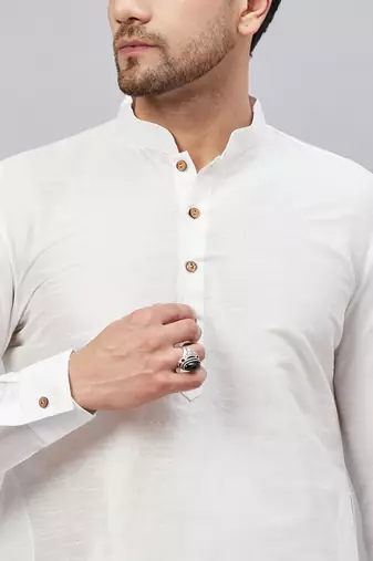 White And Black Cotton Blend Kurta Pyjama Set