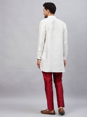 White And Maroon Cotton Blend Kurta Pyjama Set 3
