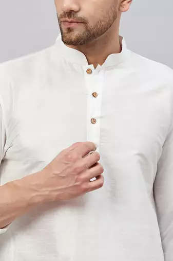 White And Maroon Cotton Blend Kurta Pyjama Set