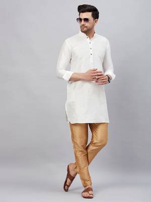 White And Rose Gold Cotton Blend Kurta Pyjama Set 1