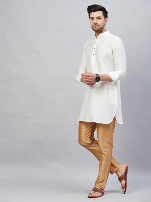 White And Rose Gold Cotton Blend Kurta Pyjama Set 2