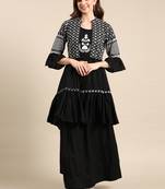 women's mandarin collar solid black anarkali kurta and skirt