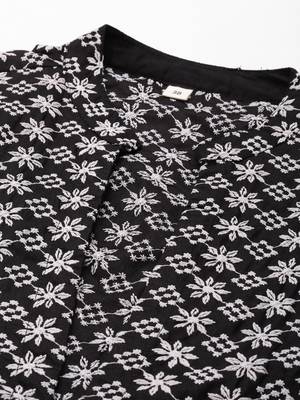 women's mandarin collar solid black anarkali kurta and skirt 2