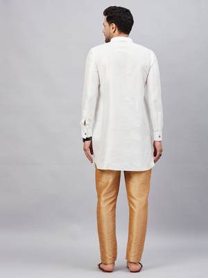 White And Rose Gold Cotton Blend Kurta Pyjama Set 3