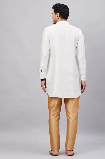 White And Rose Gold Cotton Blend Kurta Pyjama Set