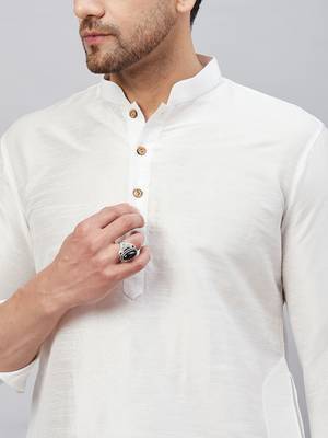 White And Rose Gold Cotton Blend Kurta Pyjama Set 4