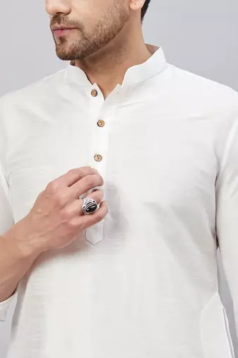 White And Rose Gold Cotton Blend Kurta Pyjama Set