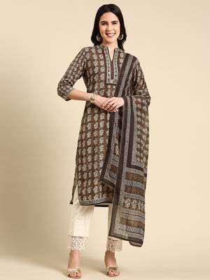women's mandarin collar ethnic motifs batik olive straight kurta and trouser with dupatta 1