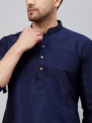 Navy Blue And Maroon Cotton Blend Kurta Pyjama Set 4