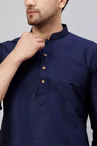 Navy Blue And Maroon Cotton Blend Kurta Pyjama Set