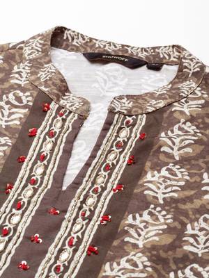women's mandarin collar ethnic motifs batik olive straight kurta and trouser with dupatta 3