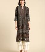 women's mandarin collar ethnic motifs screen print olive straight kurta and sharara