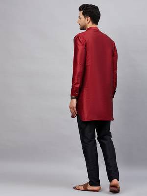 Maroon And Black Cotton Blend Kurta Pyjama Set 3