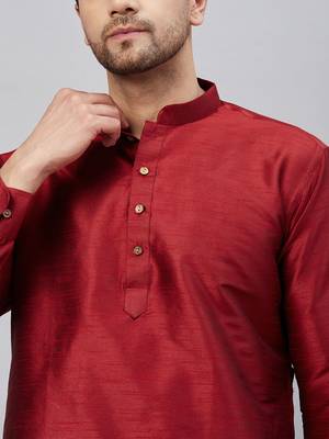 Maroon And Black Cotton Blend Kurta Pyjama Set 4