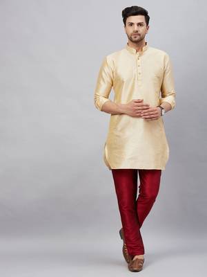 Gold And Maroon Cotton Blend Kurta Pyjama Set 1