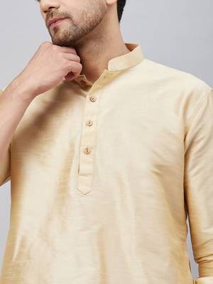 Gold And Maroon Cotton Blend Kurta Pyjama Set 4