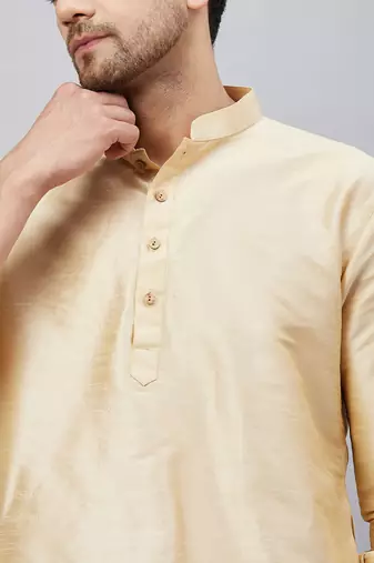 Gold And Maroon Cotton Blend Kurta Pyjama Set
