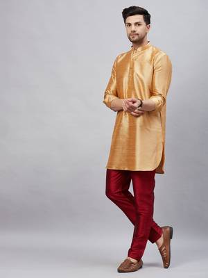 Rose Gold And Maroon Cotton Blend Kurta Pyjama Set 2