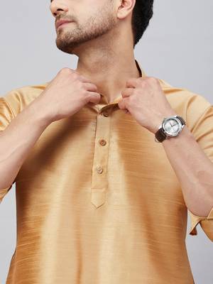 Rose Gold And Maroon Cotton Blend Kurta Pyjama Set 4