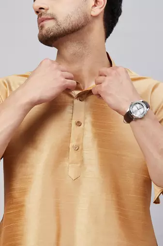 Rose Gold And Maroon Cotton Blend Kurta Pyjama Set