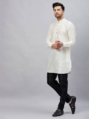 Cream And Black Cotton Blend Kurta Pyjama Set 2
