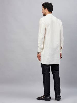 Cream And Black Cotton Blend Kurta Pyjama Set 3