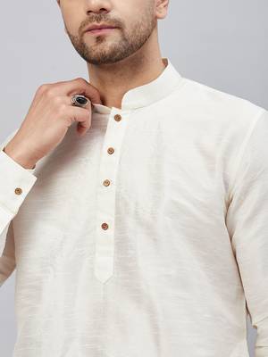 Cream And Black Cotton Blend Kurta Pyjama Set 4
