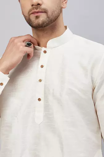 Cream And Black Cotton Blend Kurta Pyjama Set