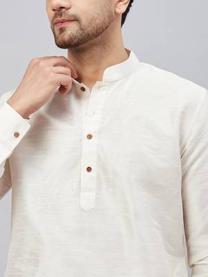 Cream And Maroon Cotton Blend Kurta Pyjama Set 4