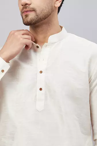 Cream And Maroon Cotton Blend Kurta Pyjama Set