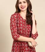 women's round neck ethnic motifs foil print maroon straight kurta and trouser