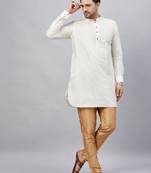 Cream And Rose Gold Cotton Blend Kurta Pyjama Set