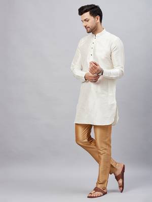 Cream And Rose Gold Cotton Blend Kurta Pyjama Set 2