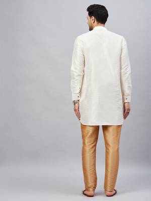 Cream And Rose Gold Cotton Blend Kurta Pyjama Set 3