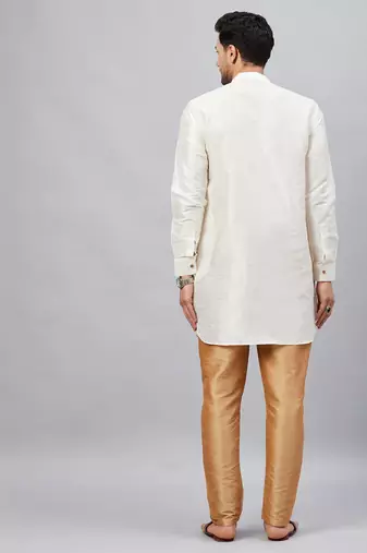 Cream And Rose Gold Cotton Blend Kurta Pyjama Set