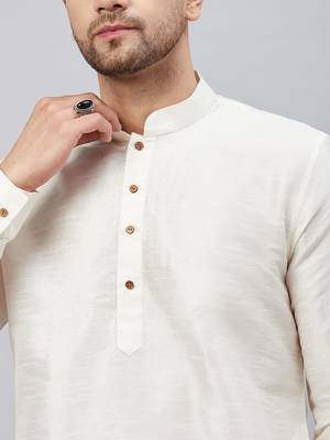 Cream And Rose Gold Cotton Blend Kurta Pyjama Set 4