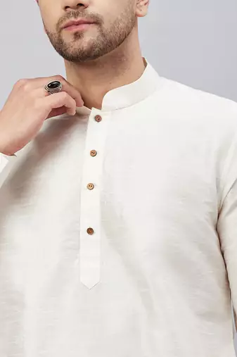 Cream And Rose Gold Cotton Blend Kurta Pyjama Set