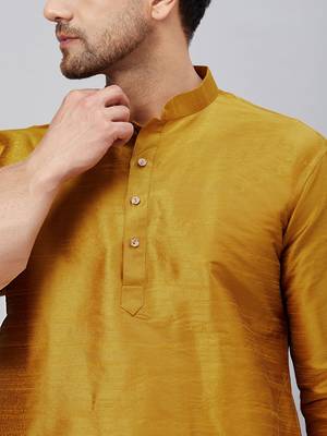 Mustard And Maroon Cotton Blend Kurta Pyjama Set 4