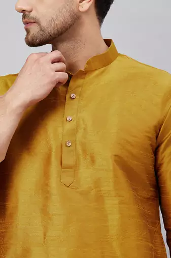 Mustard And Maroon Cotton Blend Kurta Pyjama Set