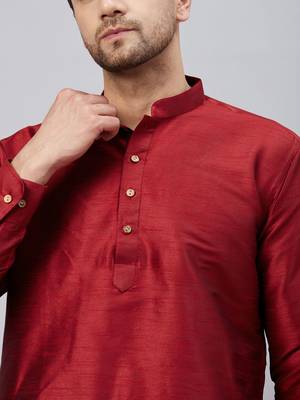 Men'S Maroon And Maroon Cotton Blend Kurta Pyjama Set 4