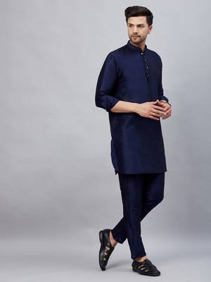 navy blue cotton blend kurta pyjama set 2