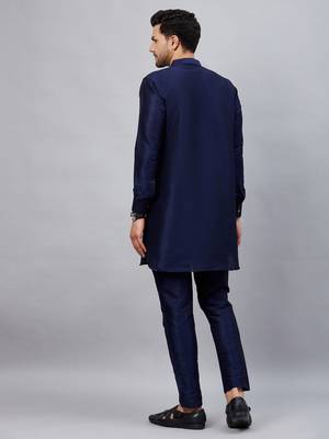 navy blue cotton blend kurta pyjama set 3
